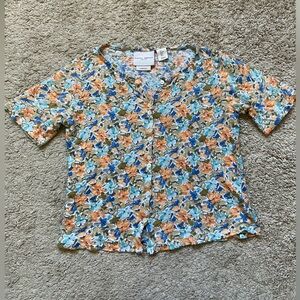 Laura Ashley Multicolor Floral Linen Top